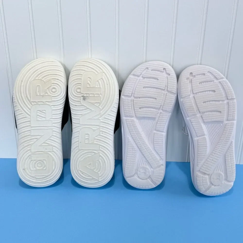Bundle of 2 Under Armour Black and White Slide Sandals Size 3Y